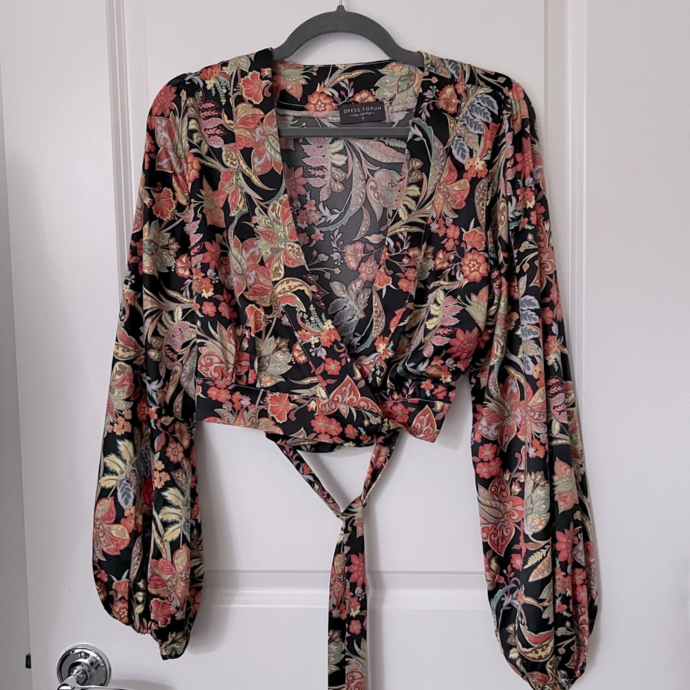 Dress Forum Floral Wrap Blouse - Black and Red